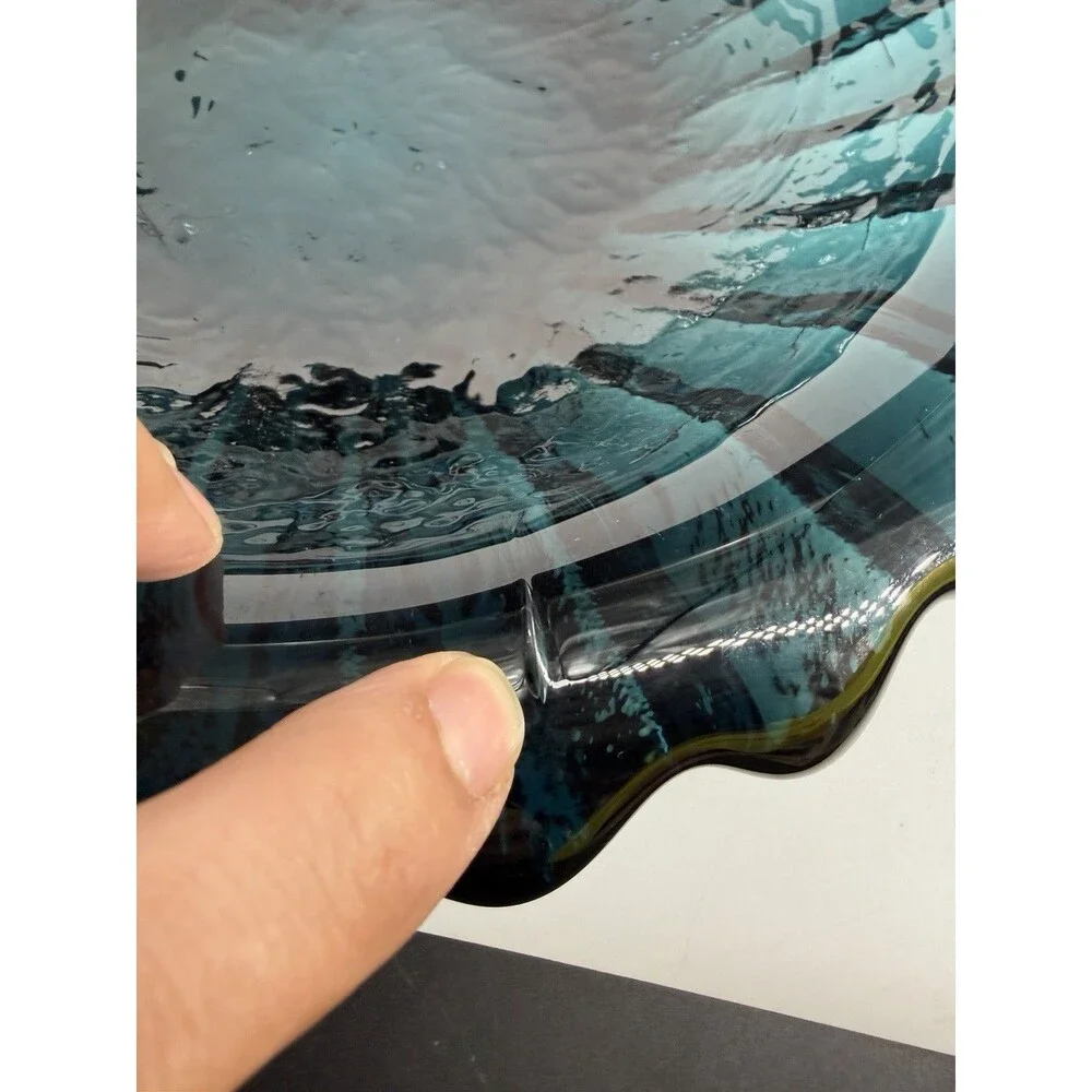 Blenko Glass Ashtray Peacock Dark Teal Persian Blue 6112-L